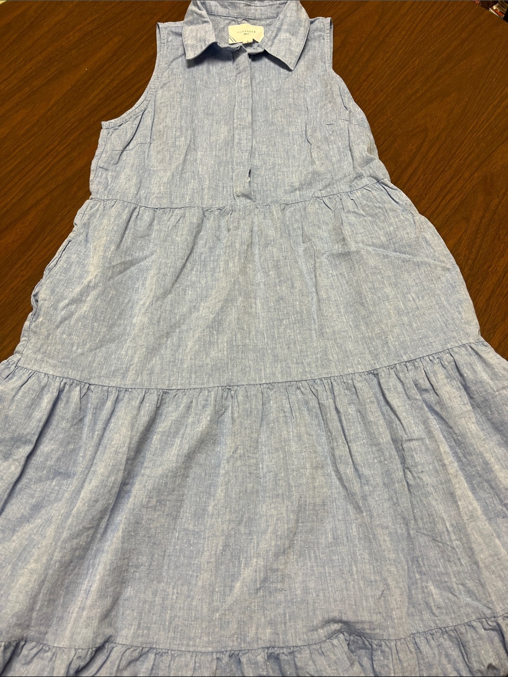 Pomander Place Chambray Sleeveless Mabel Maxi Dress, size small